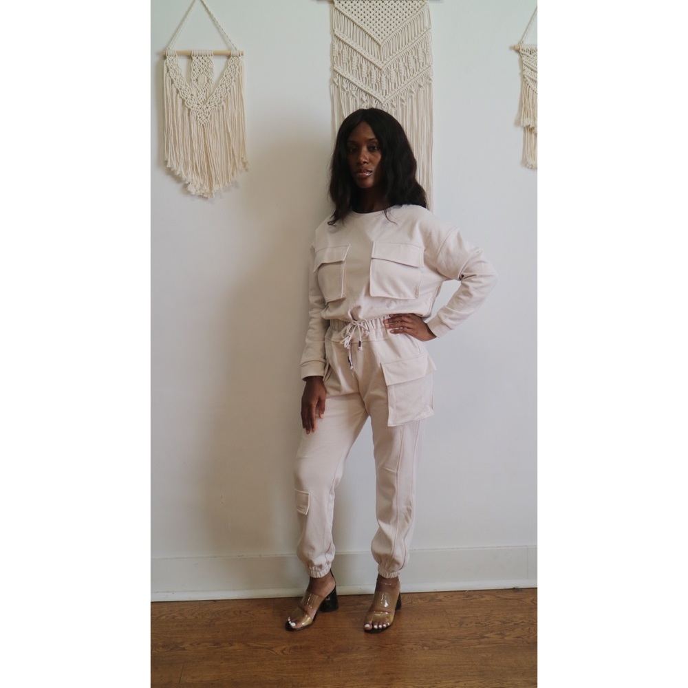 (NWT) Cargo Jogger Two-Piece Set - Cream